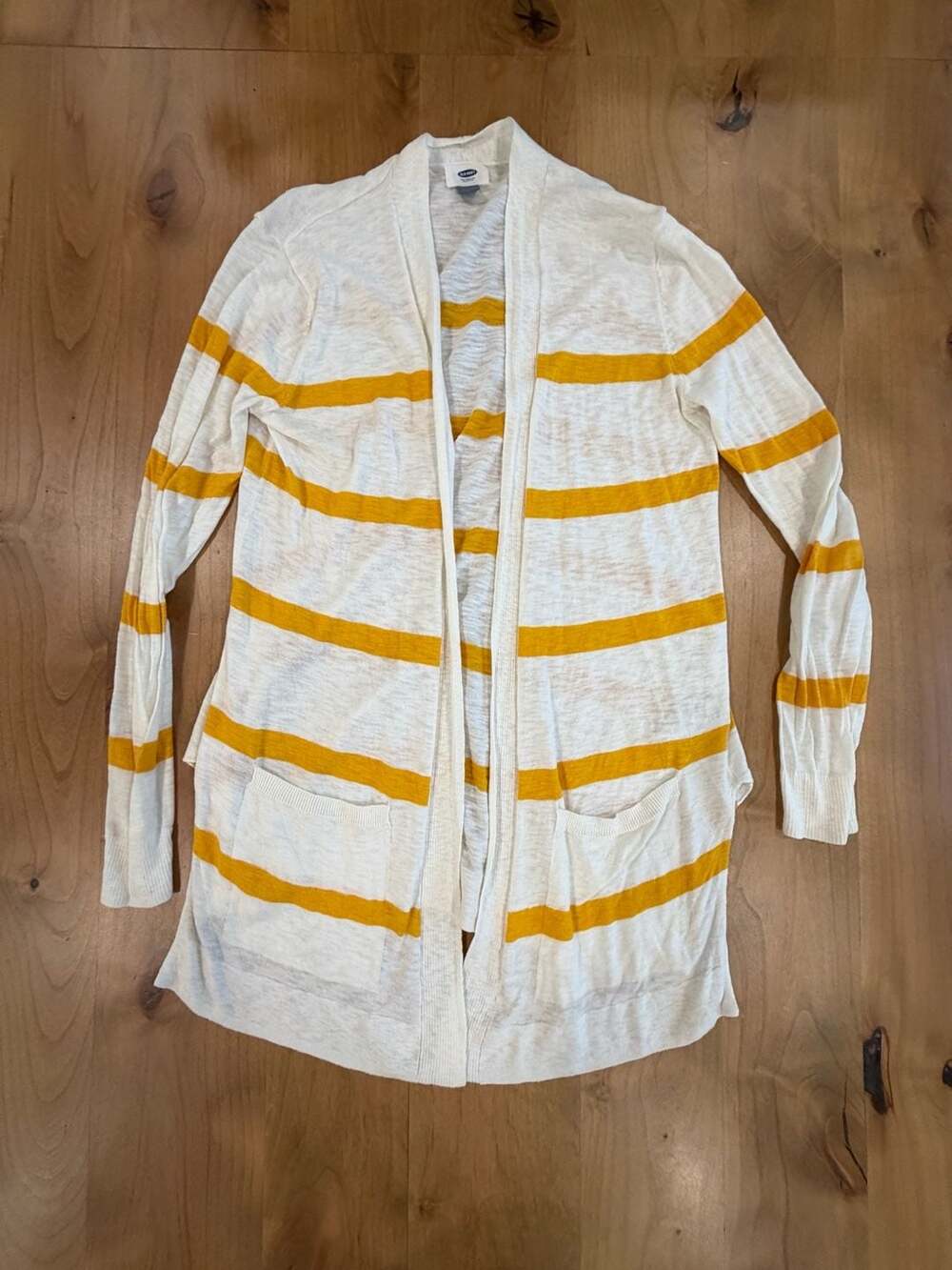 Old Navy Women's Open Front Cardigan White Yellow Stripe Size M